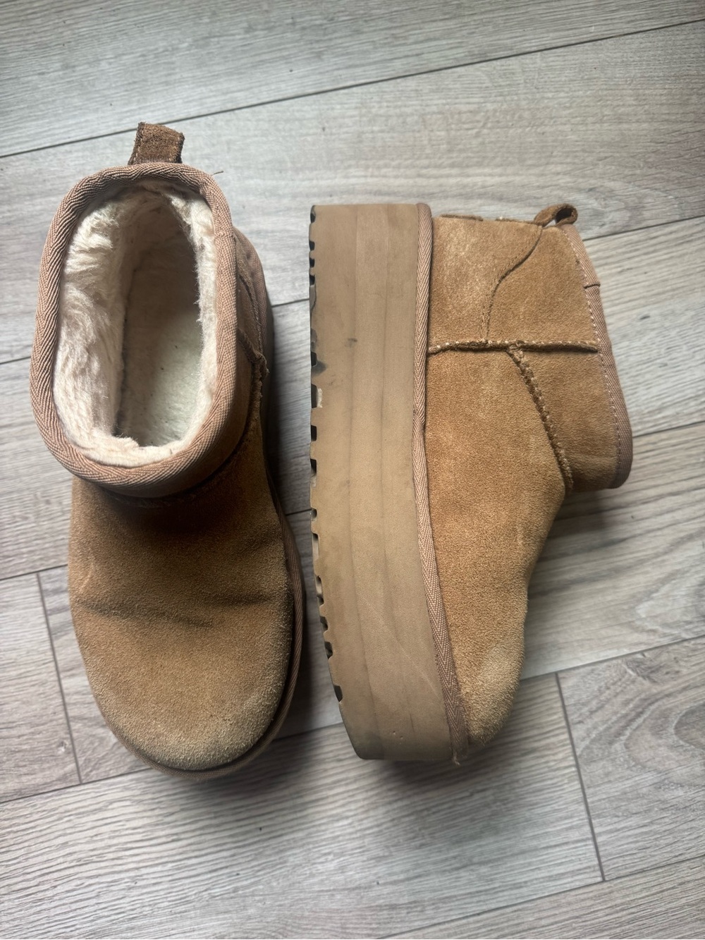 UGG women’s Chestnut Suede Shearling-Lined Platform Ankle Boots - platform